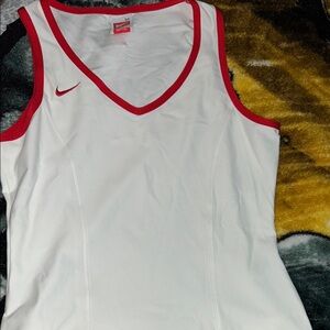 Nike V-Neck White and Red Sports Tank/Skort with Red trim.